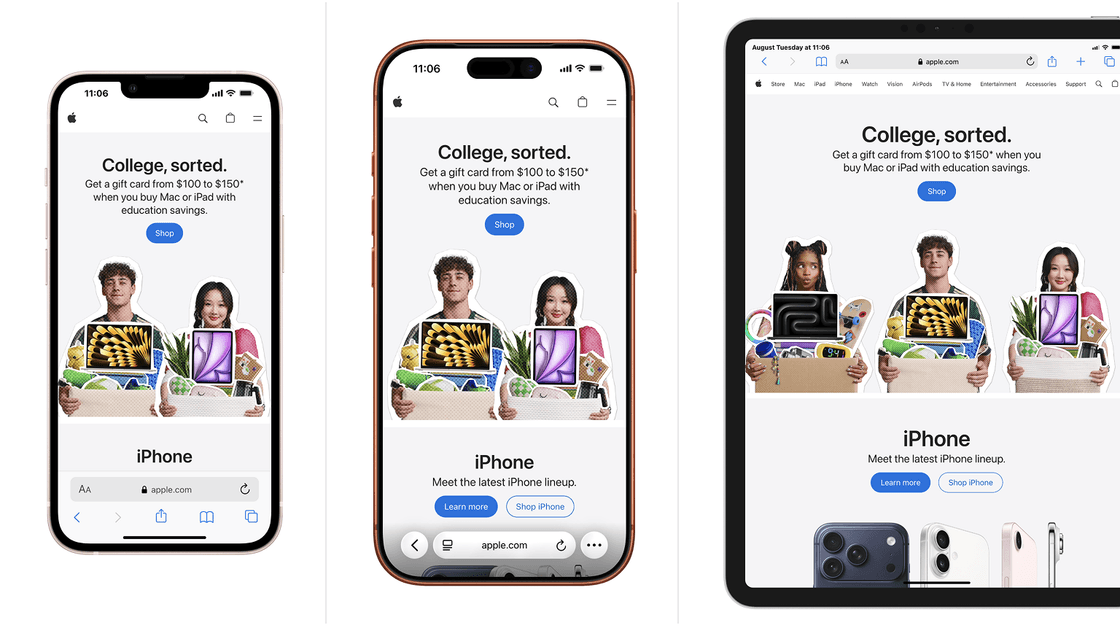 Three devices displayed side by side in Mobile FIRST: two smartphones and a tablet on the same site